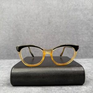 Vintage 70s France Lisa  Cat Eye Y2K Eyeglass Frames Black Amber Two Tone